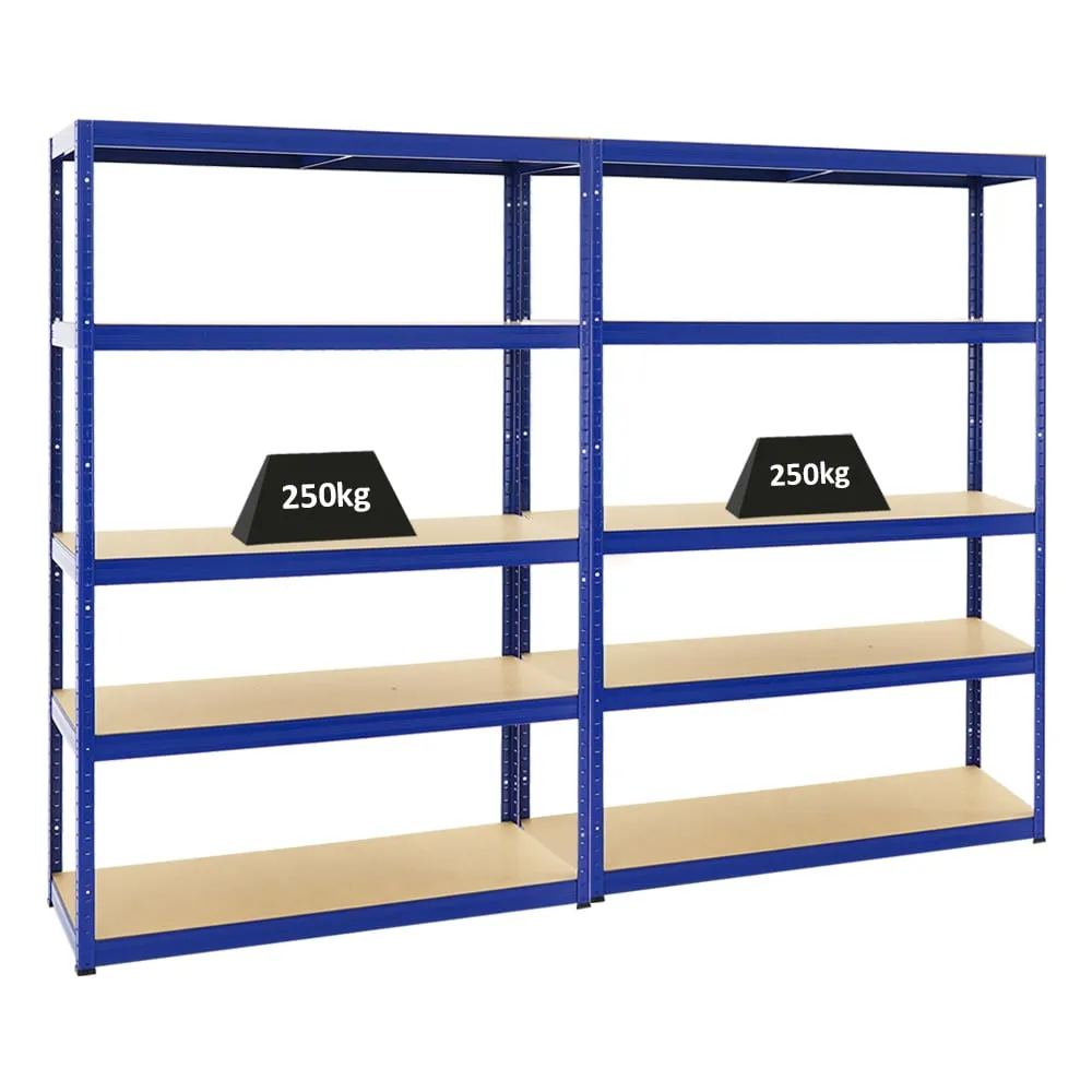 Mega Deal | 2x Schwerlastregal Big Elephant S | HxBxT 180x120x45 cm | Fachlast 250kg | Blau