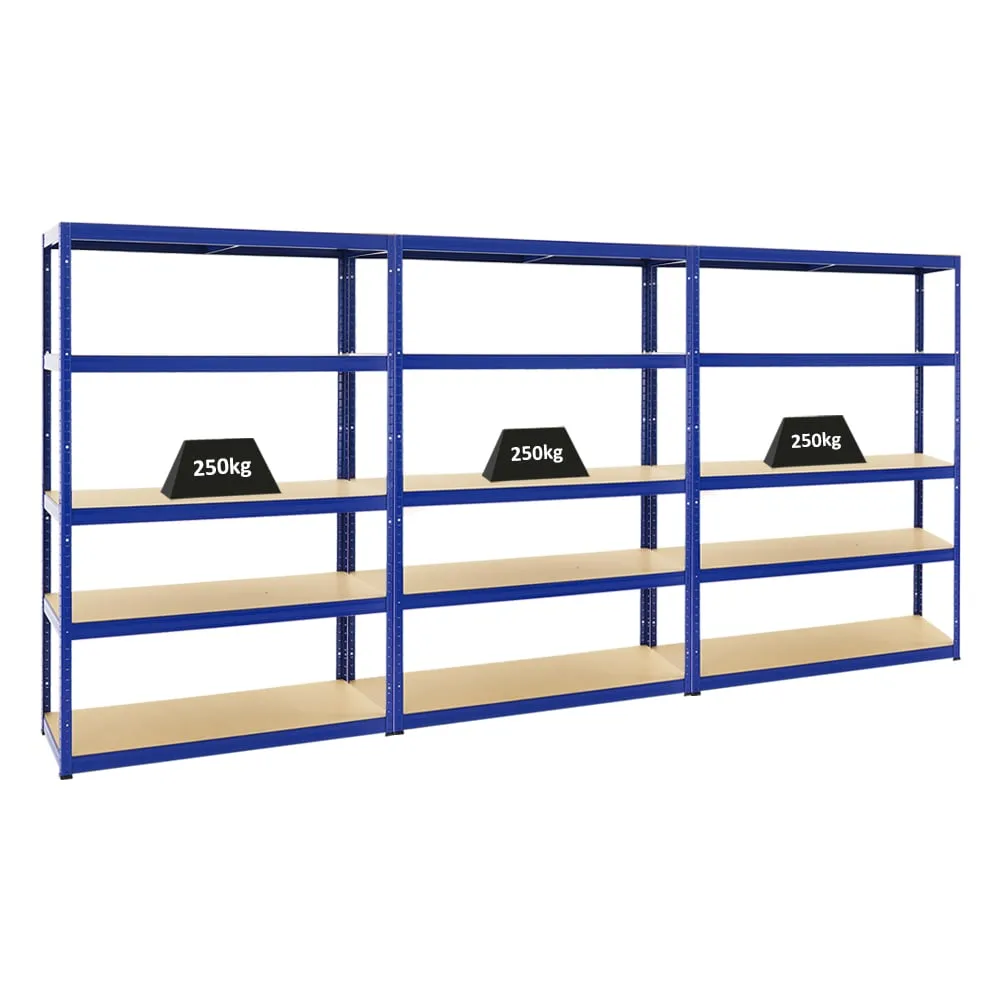 Mega Deal | 3x Schwerlastregal Big Elephant S | HxBxT 180x120x45 cm | Fachlast 250kg | Blau