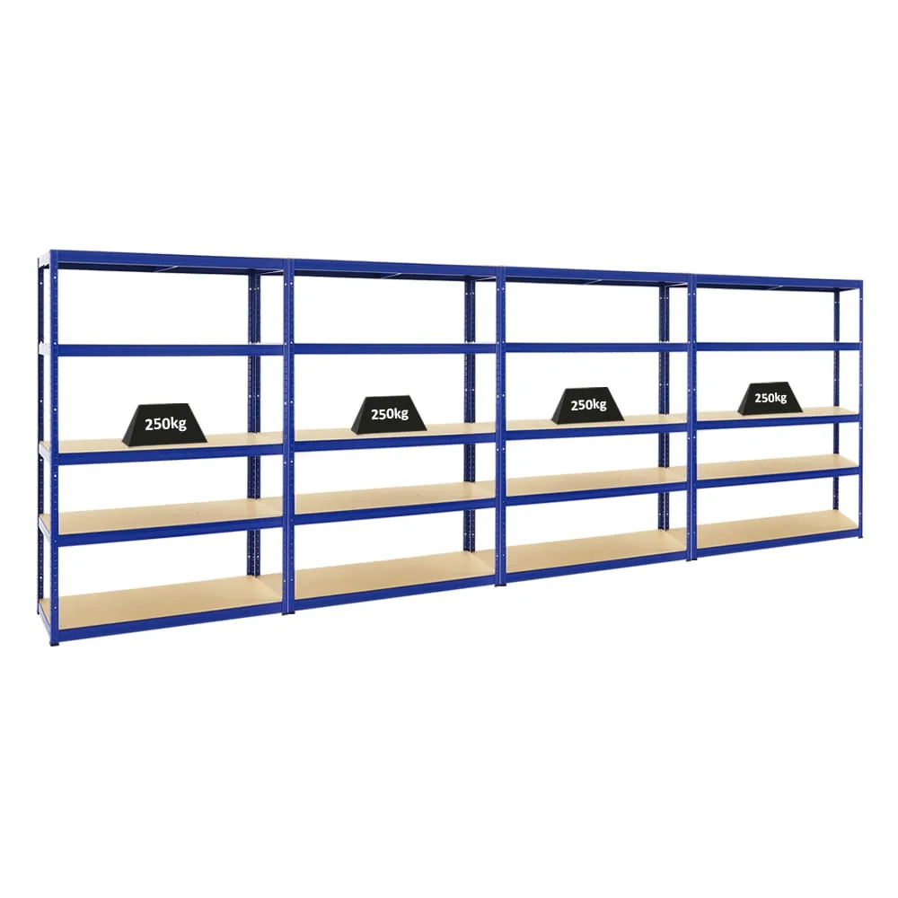 Mega Deal | 4x Schwerlastregal Big Elephant S | HxBxT 180x120x45 cm | Fachlast 250kg | Blau