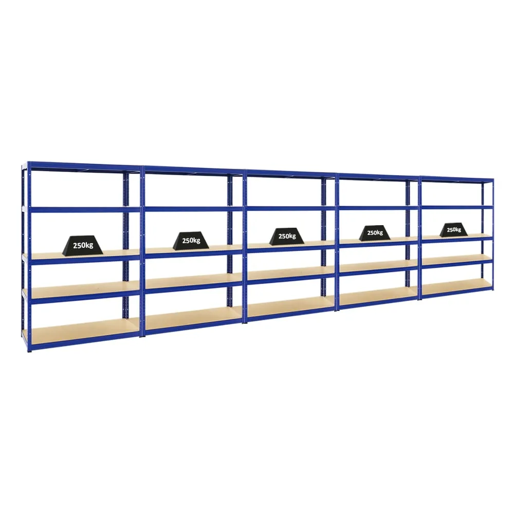 Mega Deal | 5x Schwerlastregal Big Elephant S | HxBxT 180x120x45 cm | Fachlast 250kg | Blau