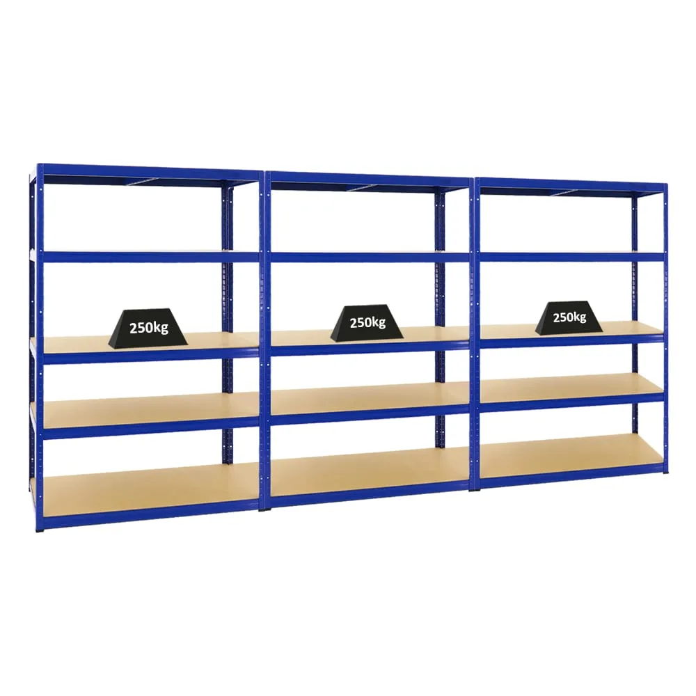 Mega Deal | 3x Schwerlastregal Big Elephant M | HxBxT 180x120x60 cm | Fachlast 250kg | Blau