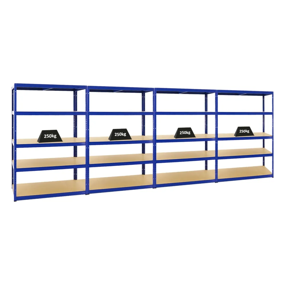 Mega Deal | 4x Schwerlastregal Big Elephant M | HxBxT 180x120x60 cm | Fachlast 250kg | Blau