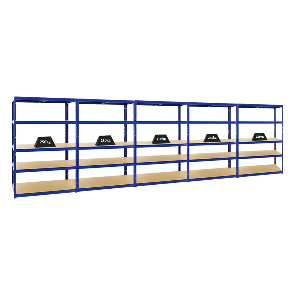 Mega Deal | 5x Schwerlastregal Big Elephant M | HxBxT 180x120x60 cm | Fachlast 250kg | Blau