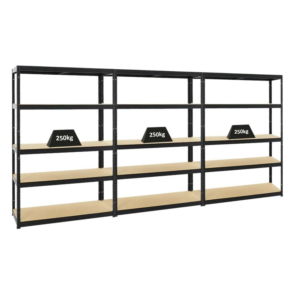 Mega Deal | 3x Schwerlastregal Big Elephant S | HxBxT 180x120x45 cm | Fachlast 250kg | Schwarz