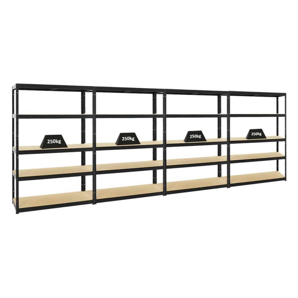 Mega Deal | 4x Schwerlastregal Big Elephant S | HxBxT 180x120x45 cm | Fachlast 250kg | Schwarz