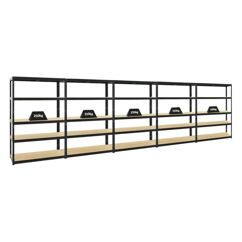 Mega Deal | 5x Schwerlastregal Big Elephant S | HxBxT 180x120x45 cm | Fachlast 250kg | Schwarz