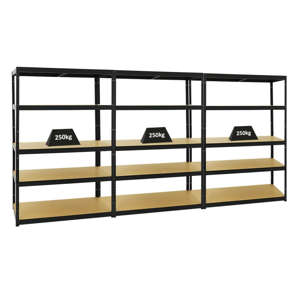 Mega Deal | 3x Schwerlastregal Big Elephant M | HxBxT 180x120x60 cm | Fachlast 250kg | Schwarz