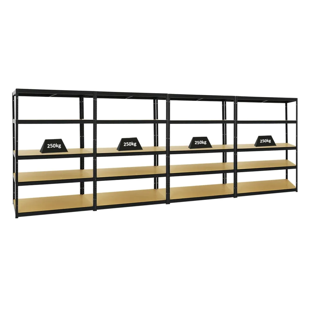 Mega Deal | 4x Schwerlastregal Big Elephant M | HxBxT 180x120x60 cm | Fachlast 250kg | Schwarz