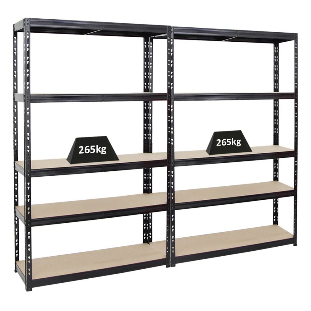 Mega Deal | 2x Schwerlastregal Giant Tiger | HxBxT 200x120x40cm | Fachlast 265kg | 5-Ebenen | Schwarz | Garagenregal, Lagerregal, Steckregal, Kellerregal, Werkstattregal