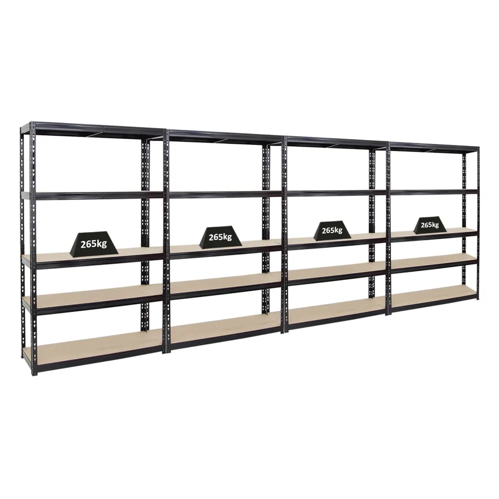 Mega Deal | 4x Schwerlastregal Giant Tiger | HxBxT 200x120x40cm | Fachlast 265kg | 5-Ebenen | Schwarz | Garagenregal, Lagerregal, Steckregal, Kellerregal, Werkstattregal