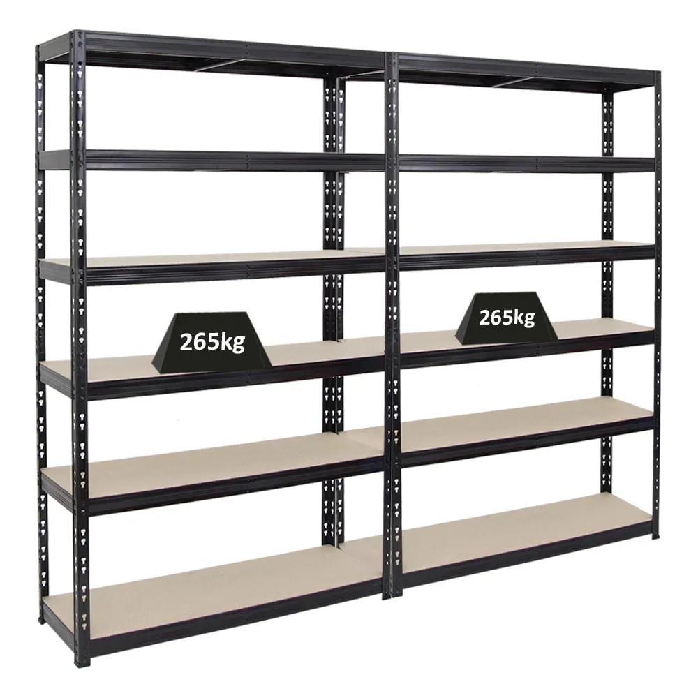 Mega Deal | 2x Schwerlastregal Giant Tiger | HxBxT 200x120x40cm | Fachlast 265kg | 6-Ebenen | Schwarz | Garagenregal, Lagerregal, Steckregal, Kellerregal, Werkstattregal