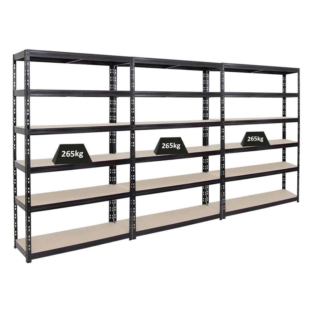 Mega Deal | 3x Schwerlastregal Giant Tiger | HxBxT 200x120x40cm | Fachlast 265kg | 6-Ebenen | Schwarz | Garagenregal, Lagerregal, Steckregal, Kellerregal, Werkstattregal