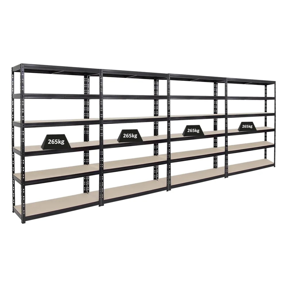 Mega Deal | 4x Schwerlastregal Giant Tiger | HxBxT 200x120x40cm | Fachlast 265kg | 6-Ebenen | Schwarz | Garagenregal, Lagerregal, Steckregal, Kellerregal, Werkstattregal