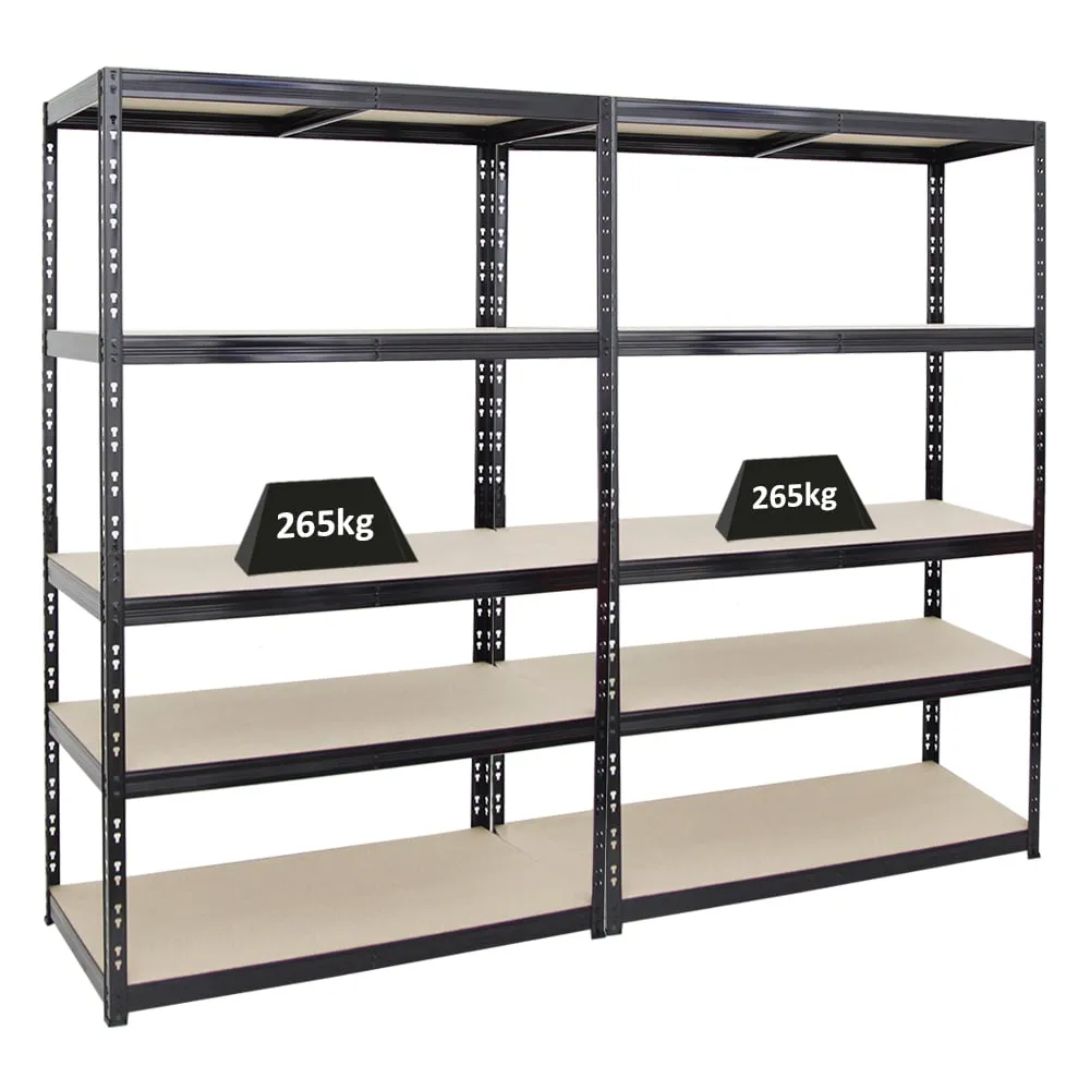 Mega Deal | 2x Schwerlastregal Giant Tiger | HxBxT 200x120x60cm | Fachlast 265kg | 5-Ebenen | Schwarz | Garagenregal, Lagerregal, Steckregal, Kellerregal, Werkstattregal