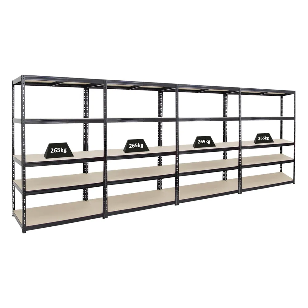 Mega Deal | 4x Schwerlastregal Giant Tiger | HxBxT 200x120x60cm | Fachlast 265kg | 5-Ebenen | Schwarz | Garagenregal, Lagerregal, Steckregal, Kellerregal, Werkstattregal