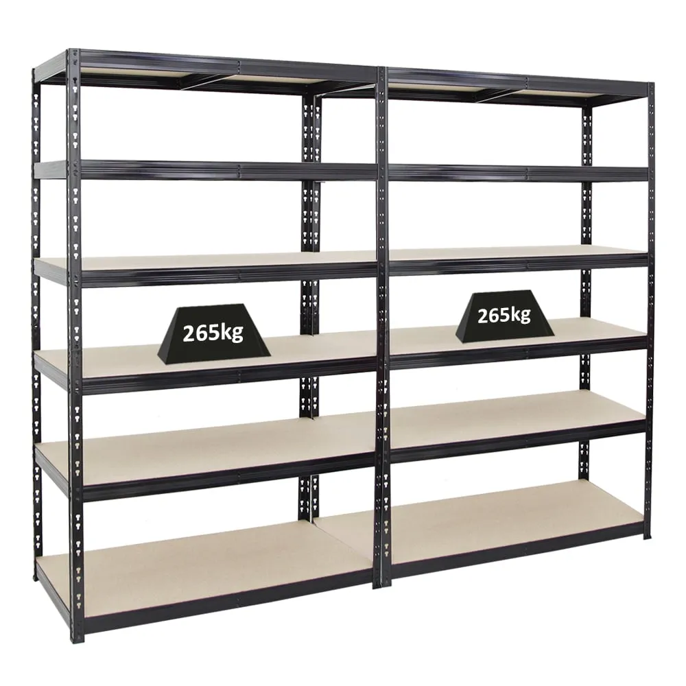 Mega Deal | 2x Schwerlastregal Giant Tiger | HxBxT 200x120x60cm | Fachlast 265kg | 6-Ebenen | Schwarz | Garagenregal, Lagerregal, Steckregal, Kellerregal, Werkstattregal