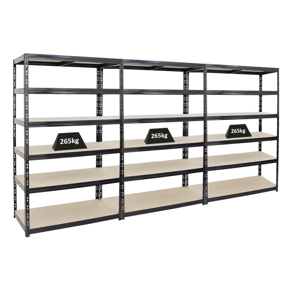 Mega Deal | 3x Schwerlastregal Giant Tiger | HxBxT 200x120x60cm | Fachlast 265kg | 6-Ebenen | Schwarz | Garagenregal, Lagerregal, Steckregal, Kellerregal, Werkstattregal