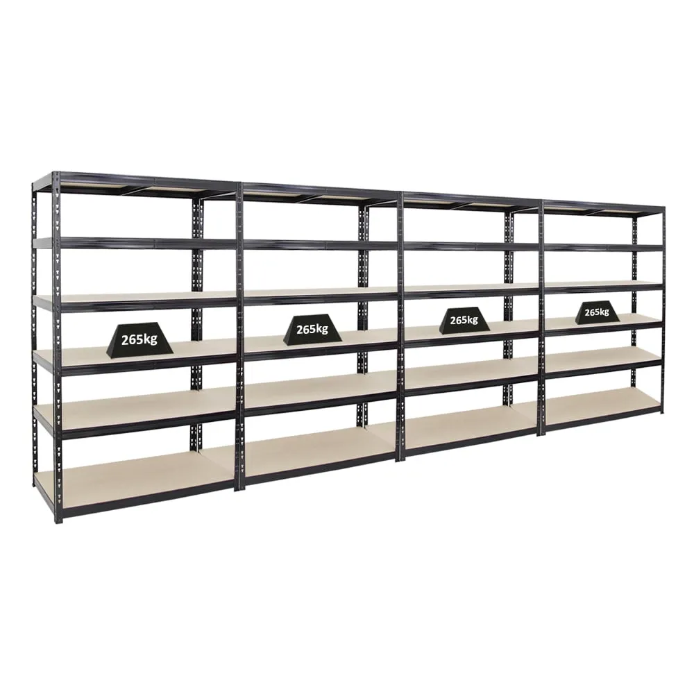 Mega Deal | 4x Schwerlastregal Giant Tiger | HxBxT 200x120x60cm | Fachlast 265kg | 6-Ebenen | Schwarz | Garagenregal, Lagerregal, Steckregal, Kellerregal, Werkstattregal