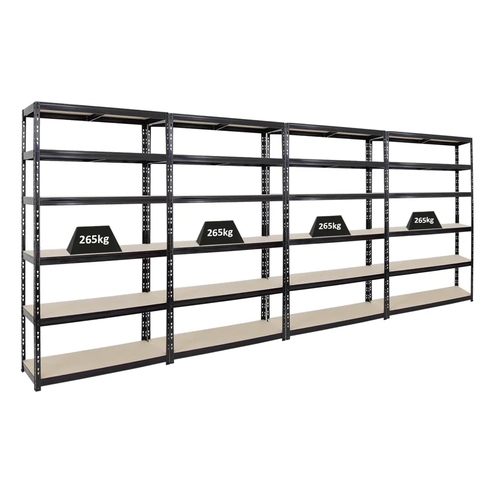 Mega Deal | 4x Schwerlastregal Giant Tiger XL | HxBxT 220x120x40cm | Fachlast 265kg | 6-Ebenen | Schwarz | Garagenregal, Lagerregal, Steckregal, Kellerregal, Werkstattregal