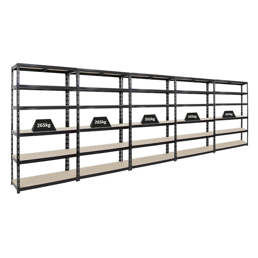 Mega Deal | 5x Schwerlastregal Giant Tiger XL | HxBxT 220x120x40cm | Fachlast 265kg | 6-Ebenen | Schwarz | Garagenregal, Lagerregal, Steckregal, Kellerregal, Werkstattregal