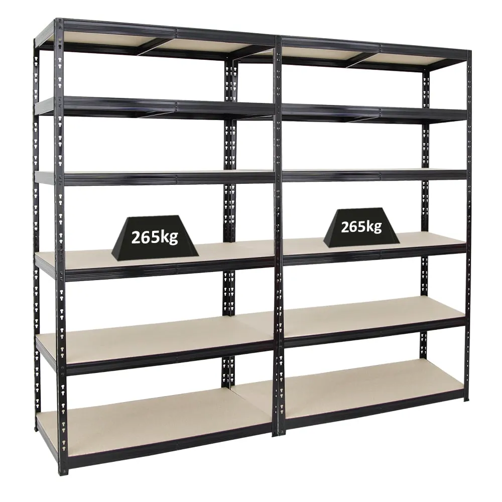 Mega Deal | 2x Schwerlastregal Giant Tiger XL | HxBxT 220x120x60cm | Fachlast 265kg | 6-Ebenen | Schwarz | Garagenregal, Lagerregal, Steckregal, Kellerregal, Werkstattregal