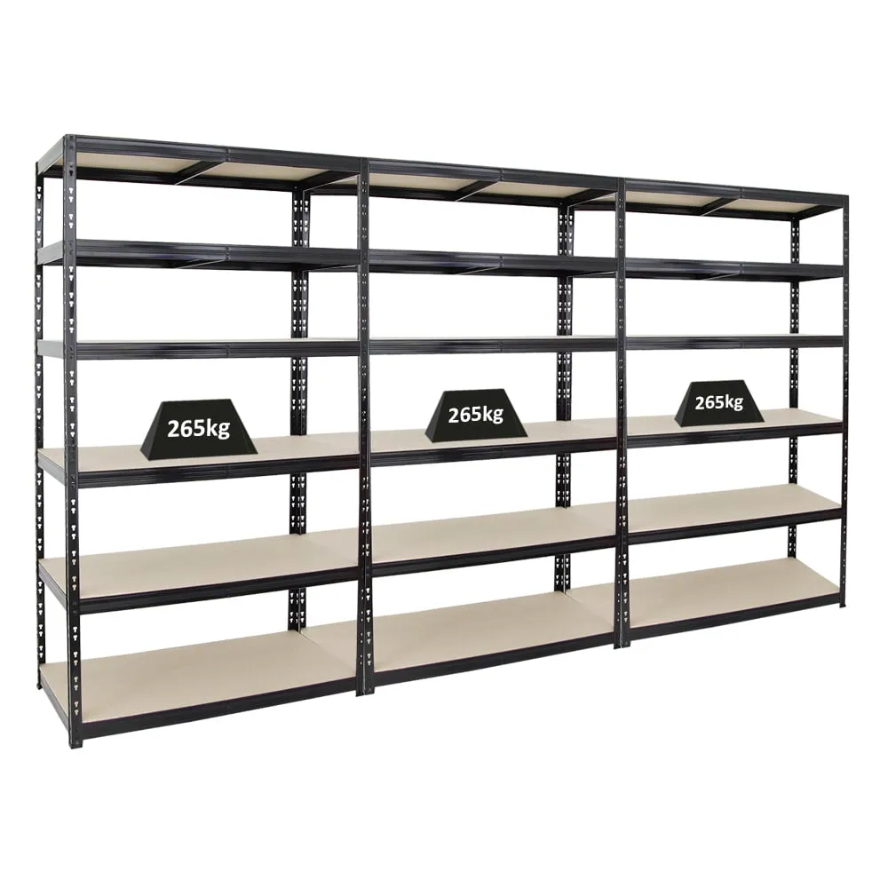 Mega Deal | 3x Schwerlastregal Giant Tiger XL | HxBxT 220x120x60cm | Fachlast 265kg | 6-Ebenen | Schwarz | Garagenregal, Lagerregal, Steckregal, Kellerregal, Werkstattregal