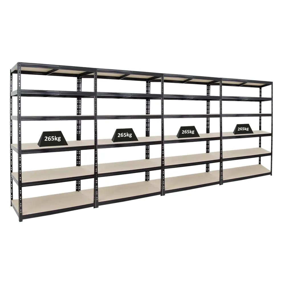 Mega Deal | 4x Schwerlastregal Giant Tiger XL | HxBxT 220x120x60cm | Fachlast 265kg | 6-Ebenen | Schwarz | Garagenregal, Lagerregal, Steckregal, Kellerregal, Werkstattregal