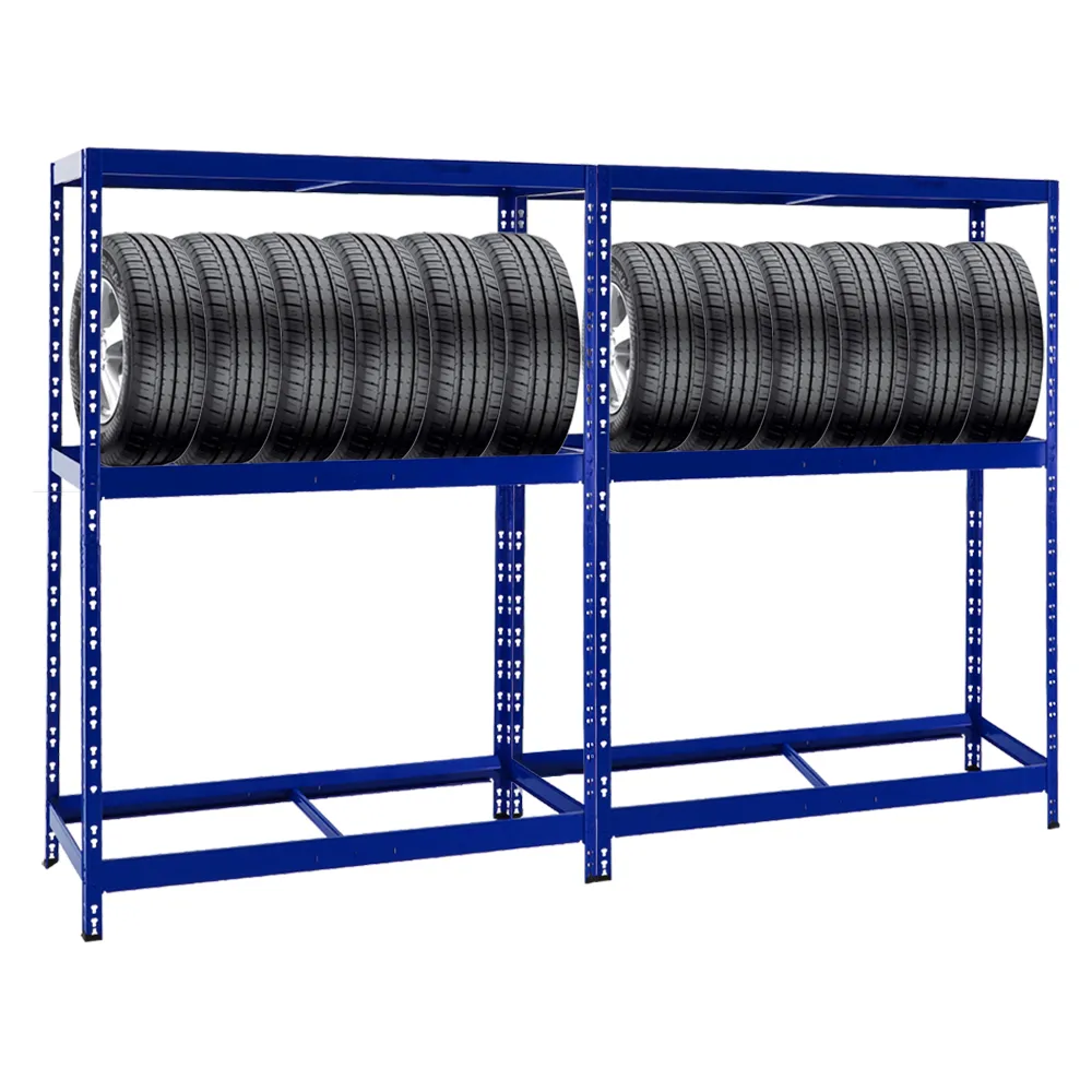 Mega Deal | 2x Reifenregal Tiger | HxBxT 180x130x50 cm | bis zu insgesamt 24 Reifen | mit Fachboden | Blau