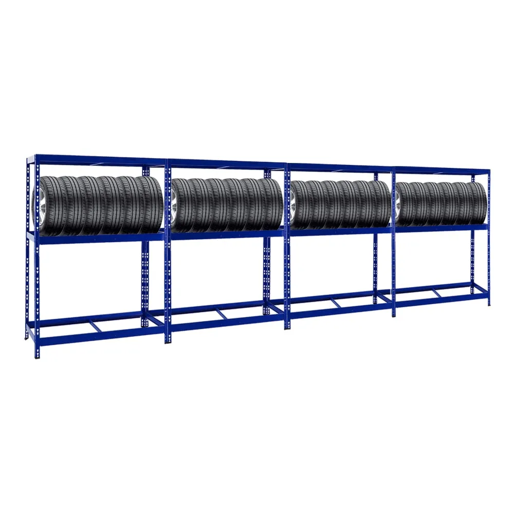 Mega Deal | 4x Reifenregal Tiger | HxBxT 180x130x50 cm | bis zu insgesamt 48 Reifen | mit Fachboden | Blau