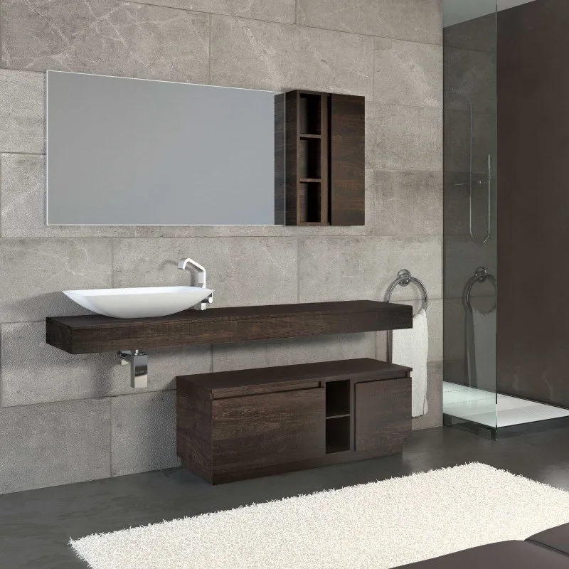 MENSOLONI WANDUNTERSCHRANK MIT WASCHTISCHSPIEGEL UND OBERSCHRANK