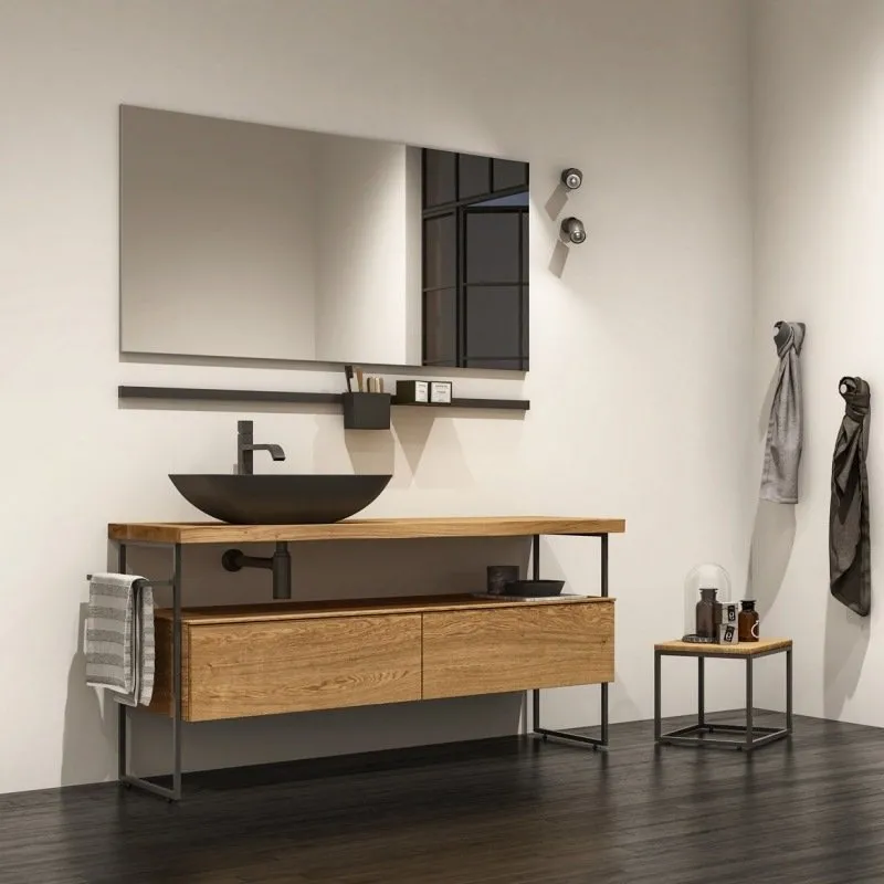 ELEMENTI METALLICI BADEZIMMERSCHRANK MIT ABLAGE, WASCHBECKEN UND SPIEGEL