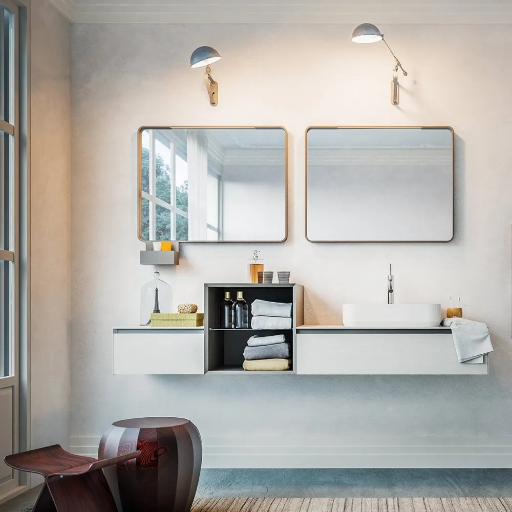 ARTESI URBAN UR10 WANDWASCHTISCH MIT 2 SCHUBLADEN, OFFENEM BODEN UND SPIEGELN