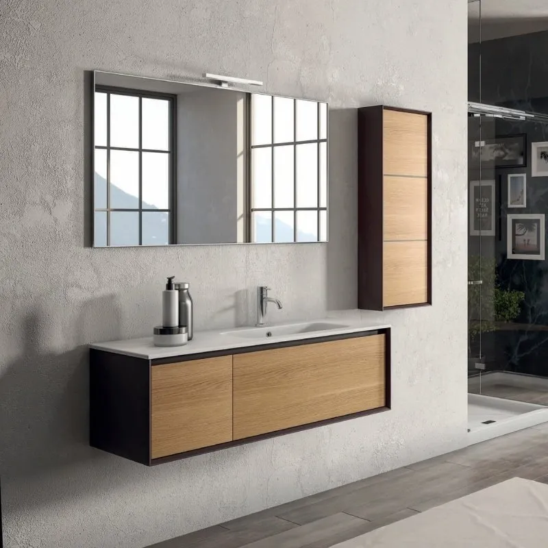 CORNICE 45° 2-SCHUBLADEN-WASCHTISCH-WANDSCHRANK MIT KONSOLE UND SPIEGEL