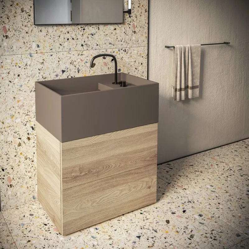 MONOLITE 2-SCHUBLADEN-UNTERSCHRANK MIT WASCHBECKEN SPIEGEL UND LAMPE