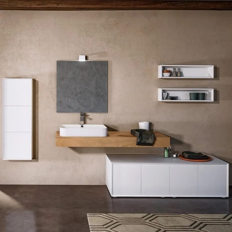 MENSOLONI WANDHÄNGENDER UNTERSCHRANK MIT KASTENWASCHTISCH UND SPIEGEL