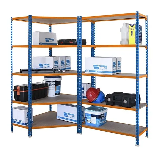 Mega Deal 1x Eckregal + 1x Schwerlastregal MULI | HxBxT 180x180x40cm | Fachlast 200kg | Blau-Orange