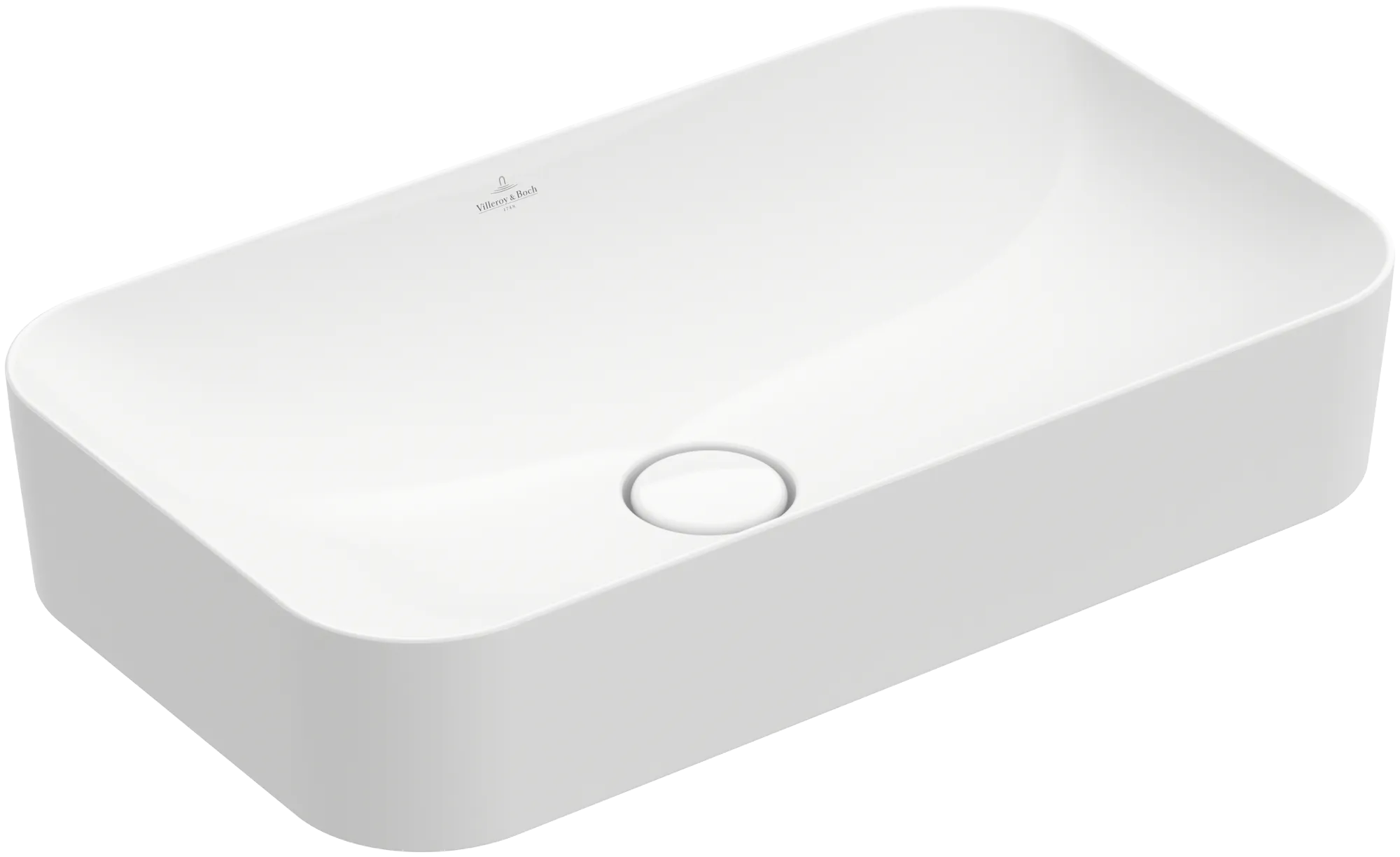 Villeroy & Boch Aufsatzwaschtisch aus TitanCeram „Finion“ 600 × 350 × 115 mm, ohne Hahnlochbohrung in Weiß Alpin, mit CeramicPlus