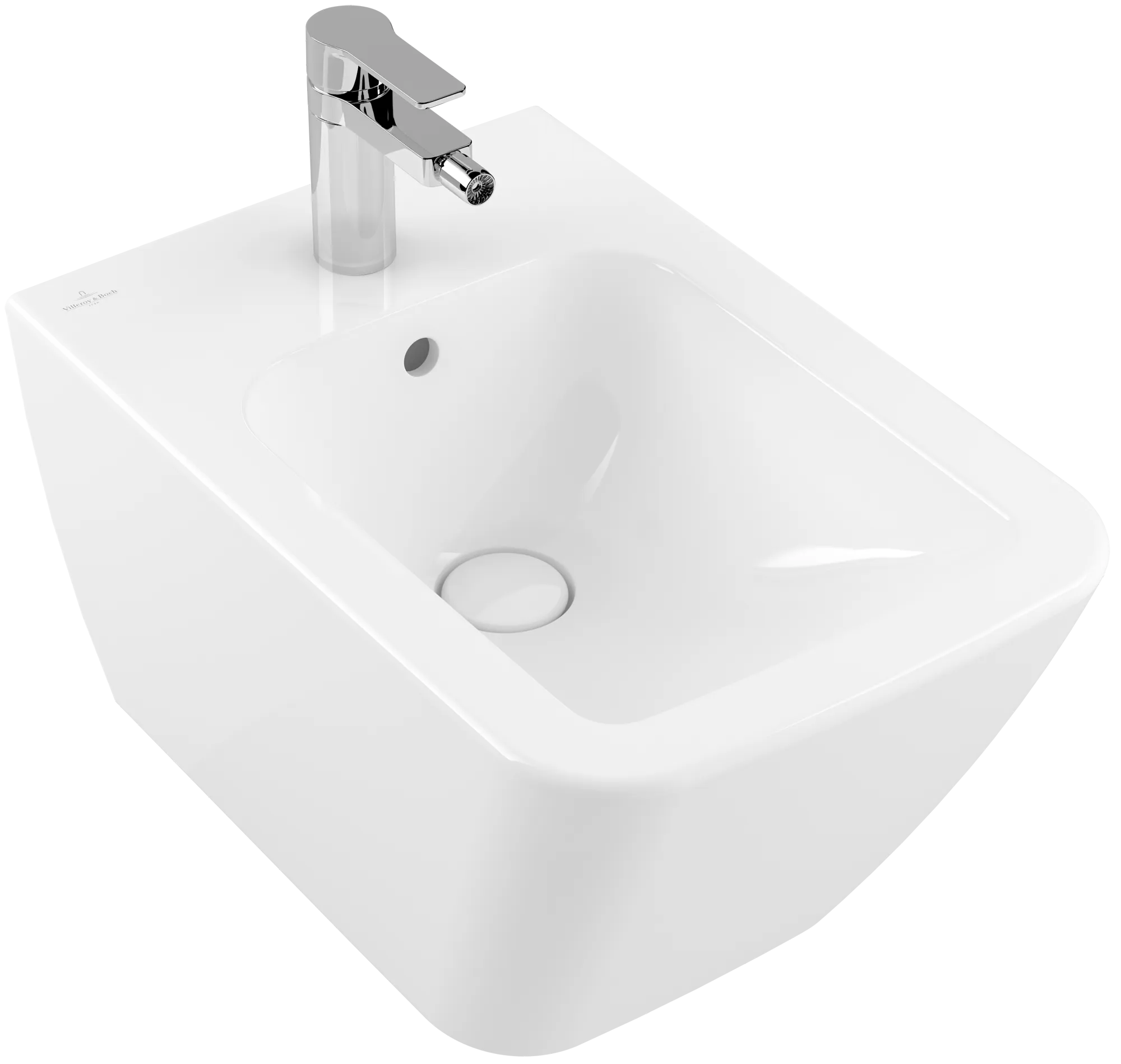 Villeroy & Boch Bidet „Finion“, Befestigung verdeckt, mit Hahnlochbohrung 375 × 320 × 560 mm in Weiß Alpin, mit CeramicPlus