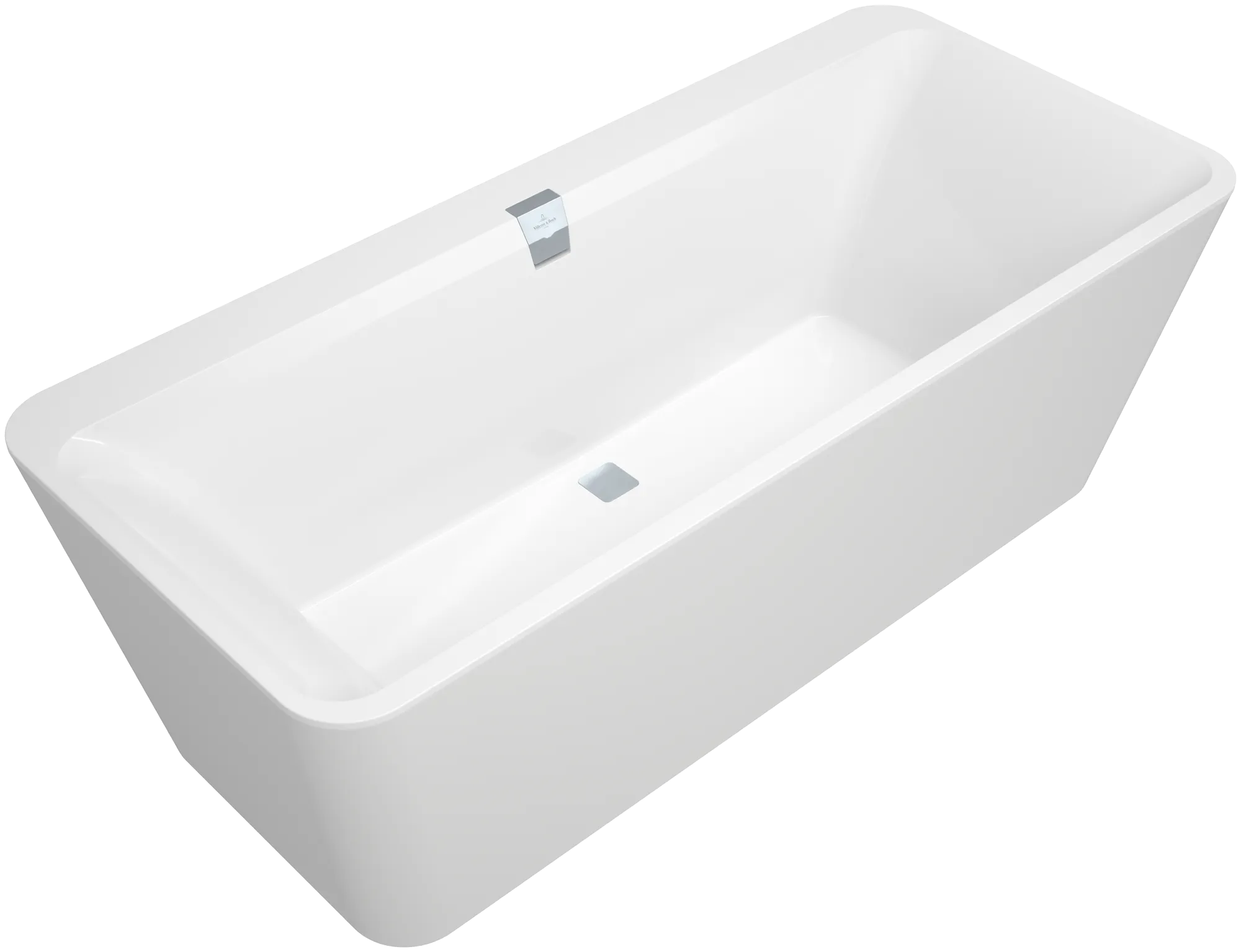 Villeroy & Boch Badewanne „Squaro Edge 12“ inkl. Schürze freistehend rechteck 180 × 80 cm, Mittelablauf in Weiß Alpin