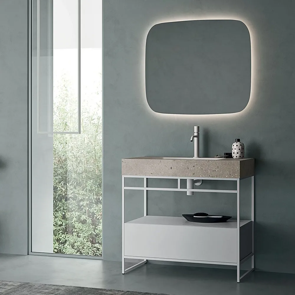 ARBI TESO 10 ALUMINIUM MONOBLOC MIT PLATTE, SOCKEL, SCHUBLADE, SPIEGEL