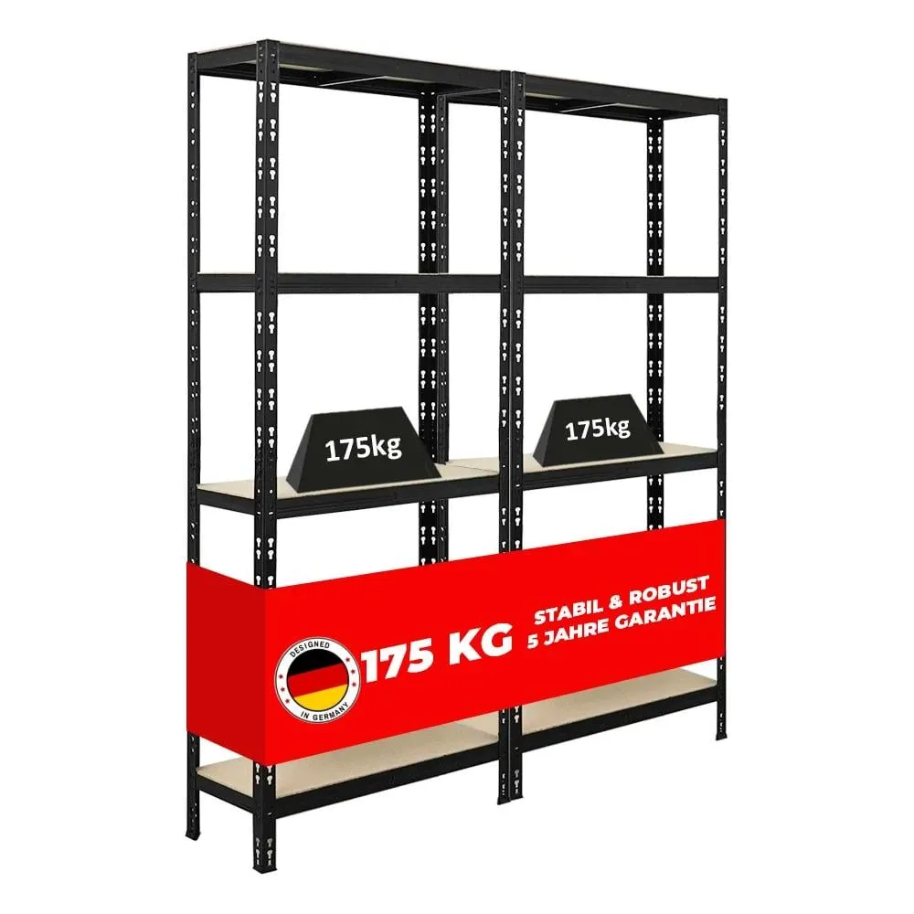 Mega Deal | 2x Schwerlastregal APOLLO | HxBxT 180x75x30 cm | Fachlast 175kg | Schwarz