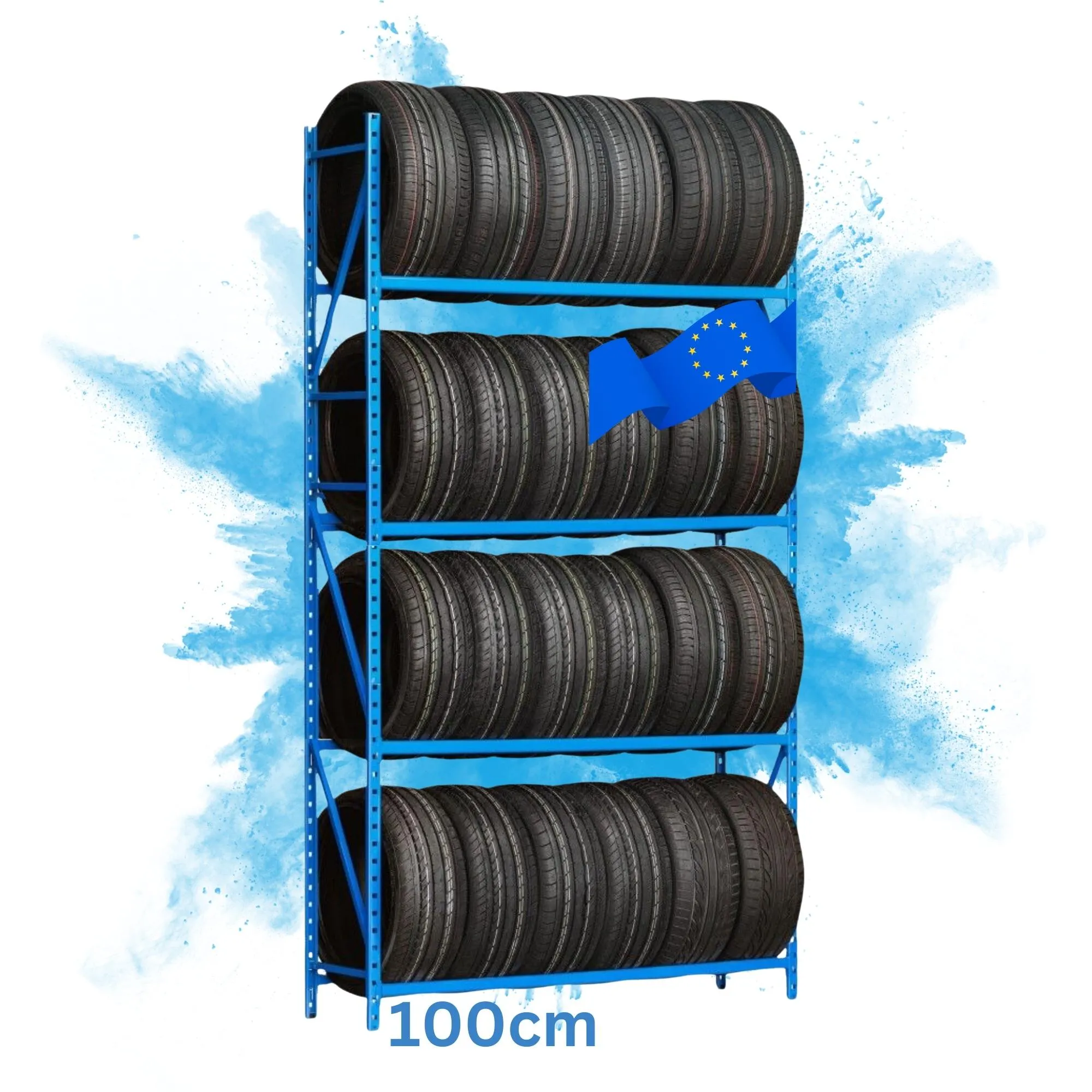 Reifenregal High MAXIMUS | Grundregal | HxBxT 240x100x50cm | 4 Ebenen | 140kg Fachlast | bis zu 16 Reifen | Lichtblau