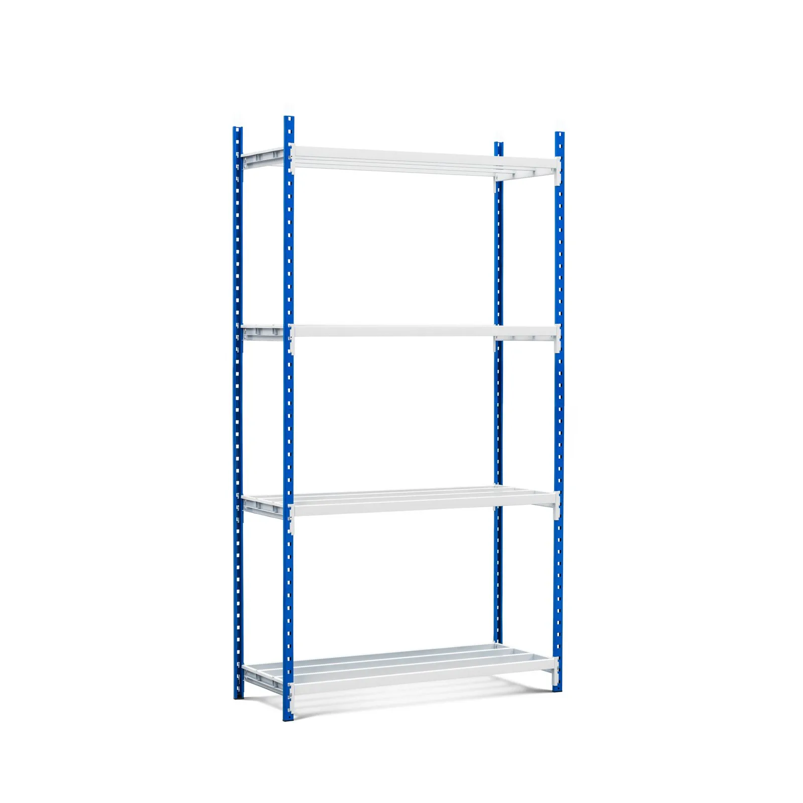 Fachbodenregal MAXIMUS Pro | Grundregal | HxBxT 300x100x50cm | 4 Ebenen | offener Fachboden | Fachlast 286kg | Lichtblau/Lichtgrau