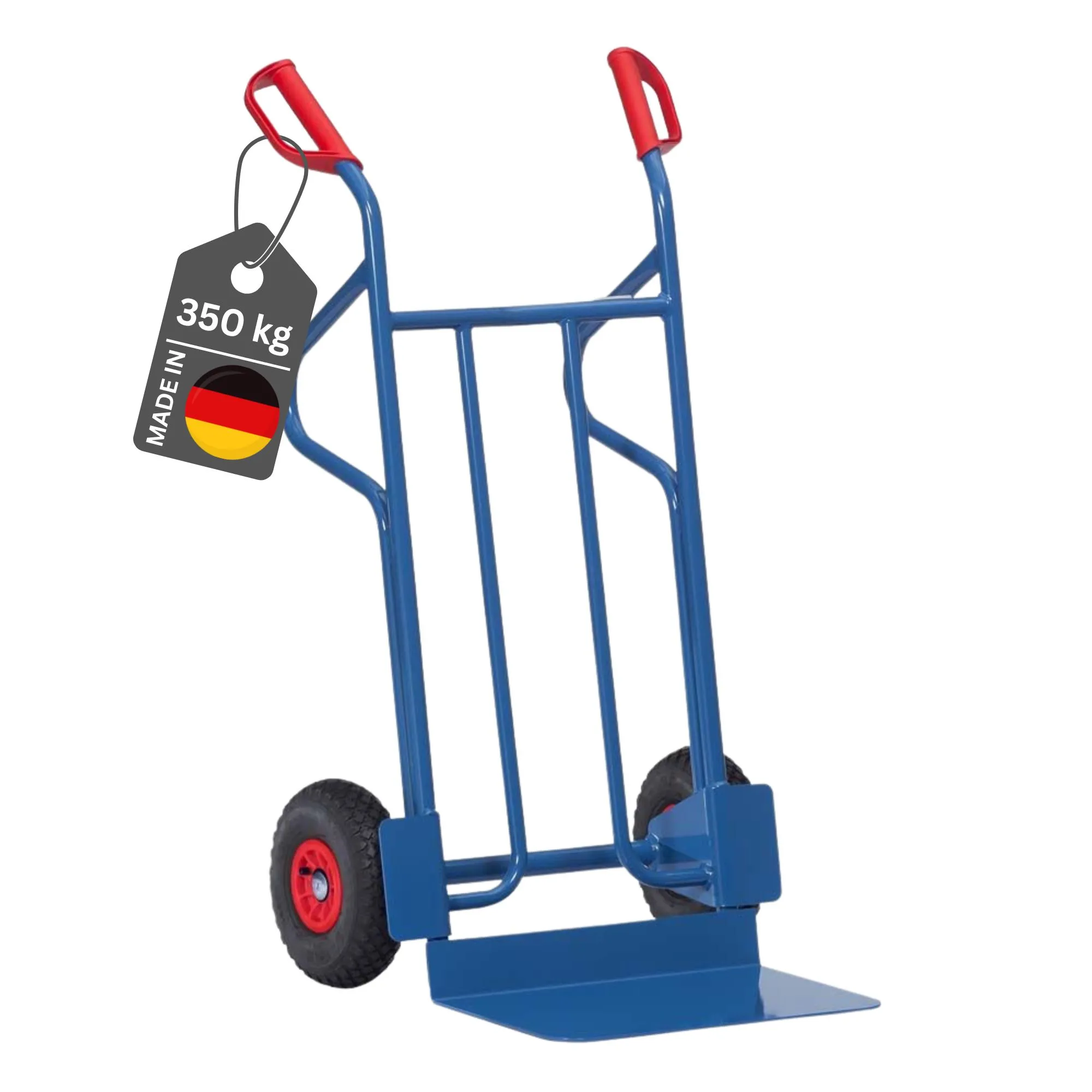 Fetra Große Stahlrohr-Sackkarre mit mit extra breiter Schaufel & Luftbereifung | Traglast 350kg | Made in Germany | Blau