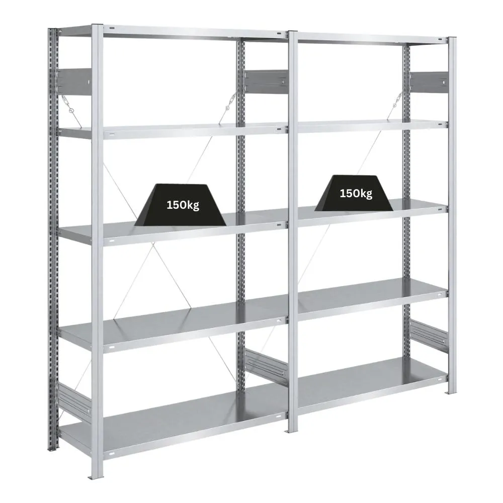 Schwerlastregal Silver Mamba Made in Germany | HxBxT 200x200x40cm | 5 Ebenen je 150kg Fachlast | Verzinkt