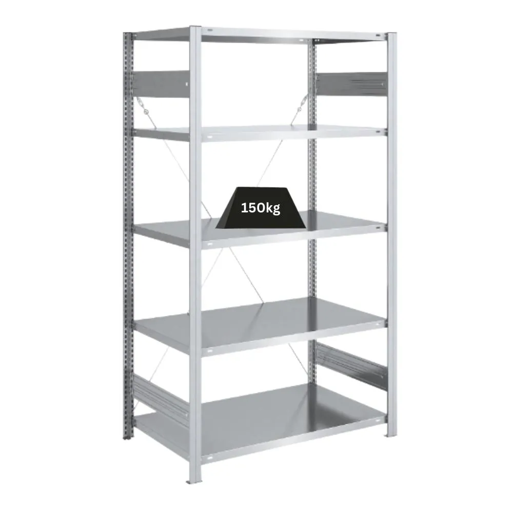 Schwerlastregal Silver Mamba Made in Germany | HxBxT 200x100x60cm | 5 Ebenen je 150kg Fachlast | Verzinkt