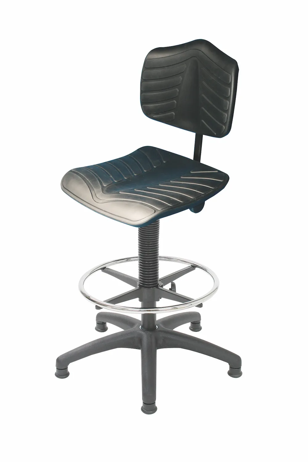 Arbeitsstuhl Arlington mit großer Rückenlehne | Sitzhöhe 46-65cm | Ø 63cm | Tragfähigkeit 110kg | Polyurethane-Soft-Sitz | Kunststoff-Fußkreuz mit Rollen | Schwarz