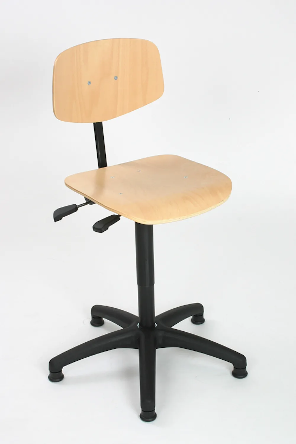 Arbeitsstuhl Arlington mit kleiner Rückenlehne & Sitzneigeverstellung | Sitzhöhe 42-61cm | Ø 61cm | Tragfähigkeit 110kg | Buche-Sitz | Kunststoff-Fußkreuz mit Gleiter | mit Asynchron-Mechanik | Buche