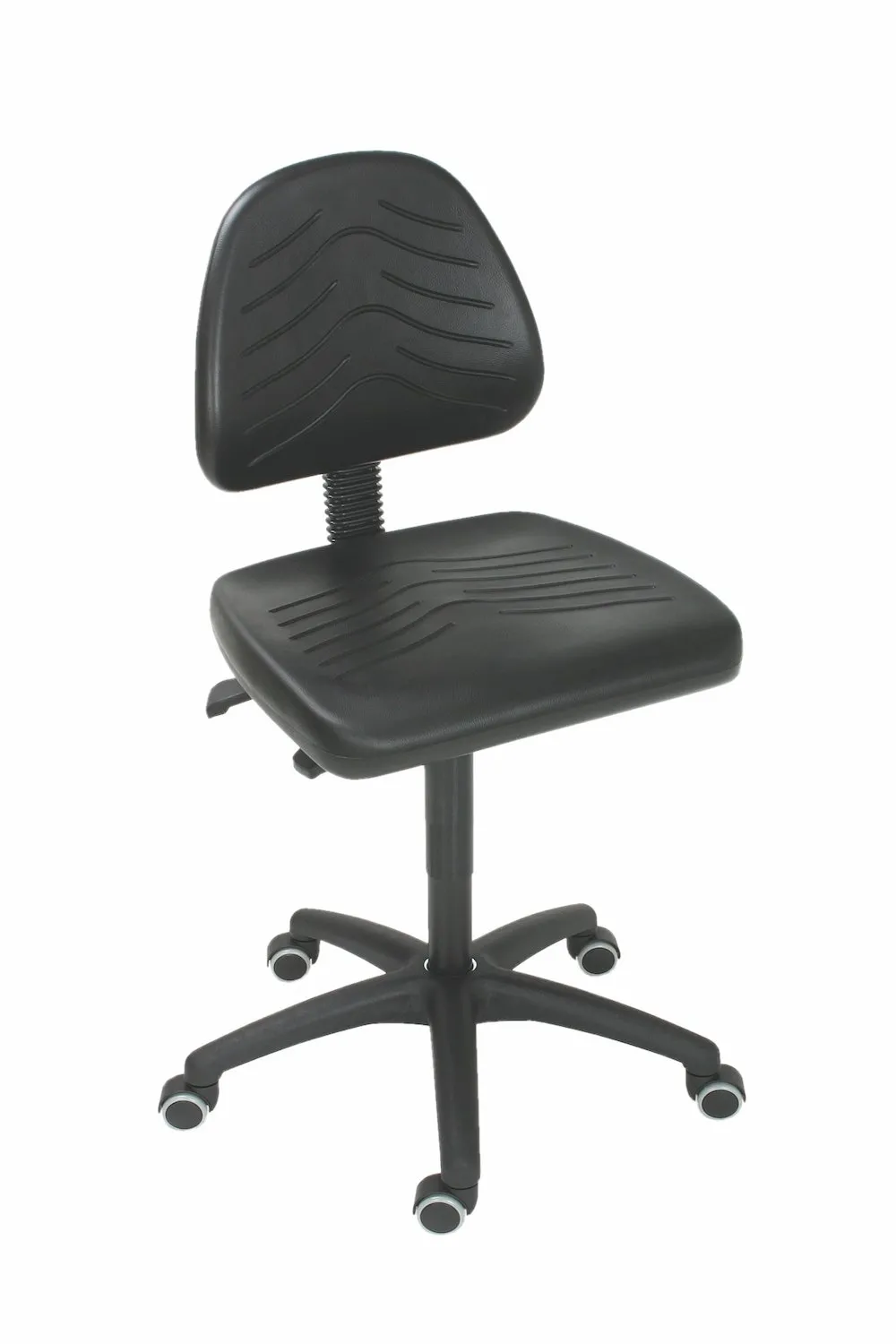 Arbeitsstuhl Arlington mit großer Rückenlehne & Sitzneigeverstellung | Sitzhöhe 46-65cm | Ø 63cm | Tragfähigkeit 110kg | Polyurethane-Sitz | Kunststoff-Fußkreuz mit Doppelrollen | mit Asynchron-Mechanik | Schwarz