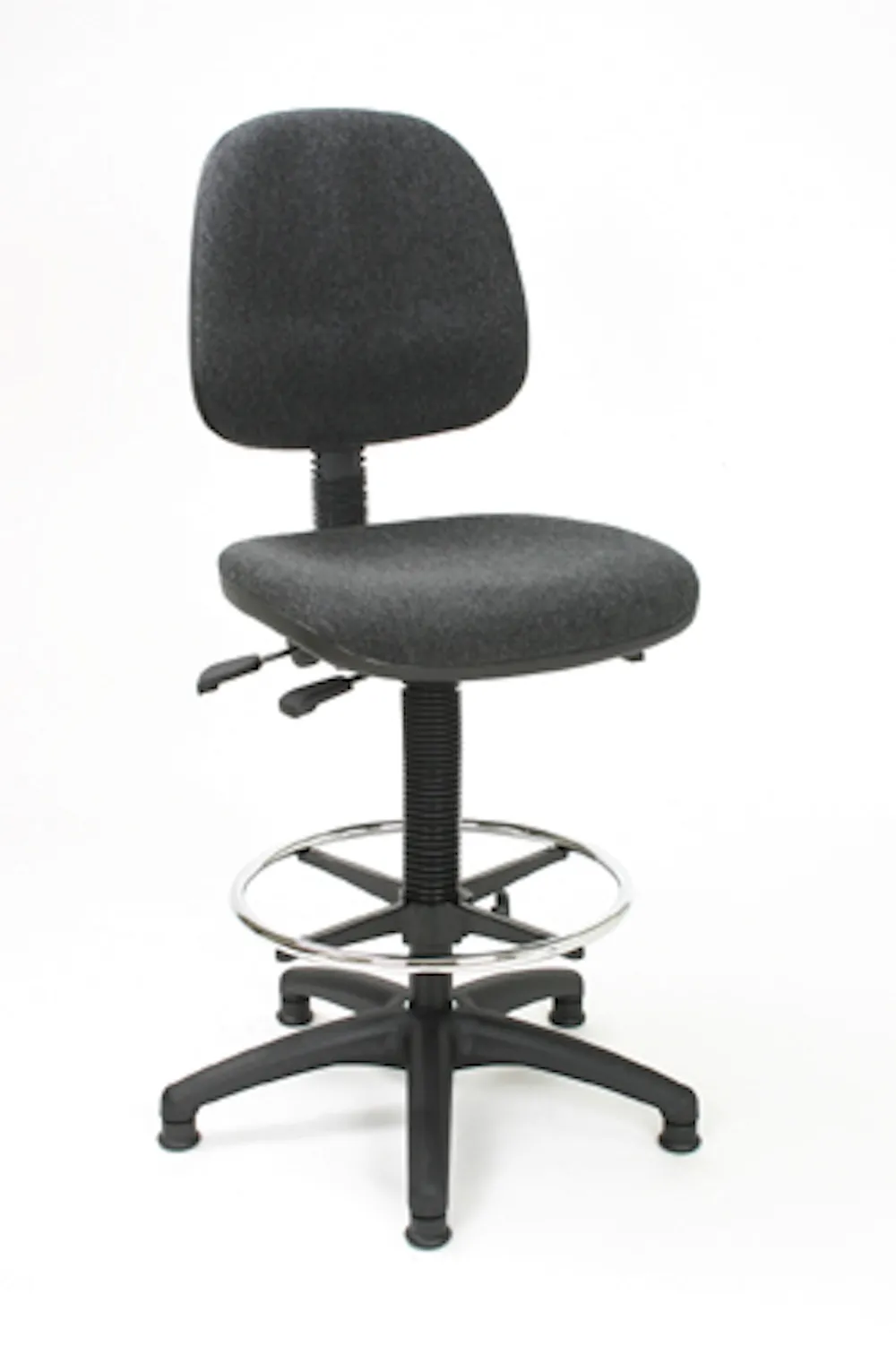 Arbeitsstuhl Arlington mit großer Rückenlehne & Sitzneigeverstellung | Sitzhöhe 52-71cm | Ø 63cm | Tragfähigkeit 110kg | Polstersitze | Kunststoff-Fußkreuz mit Fußring & Gleiter | mit Asynchron-Mechanik | Anthrazit